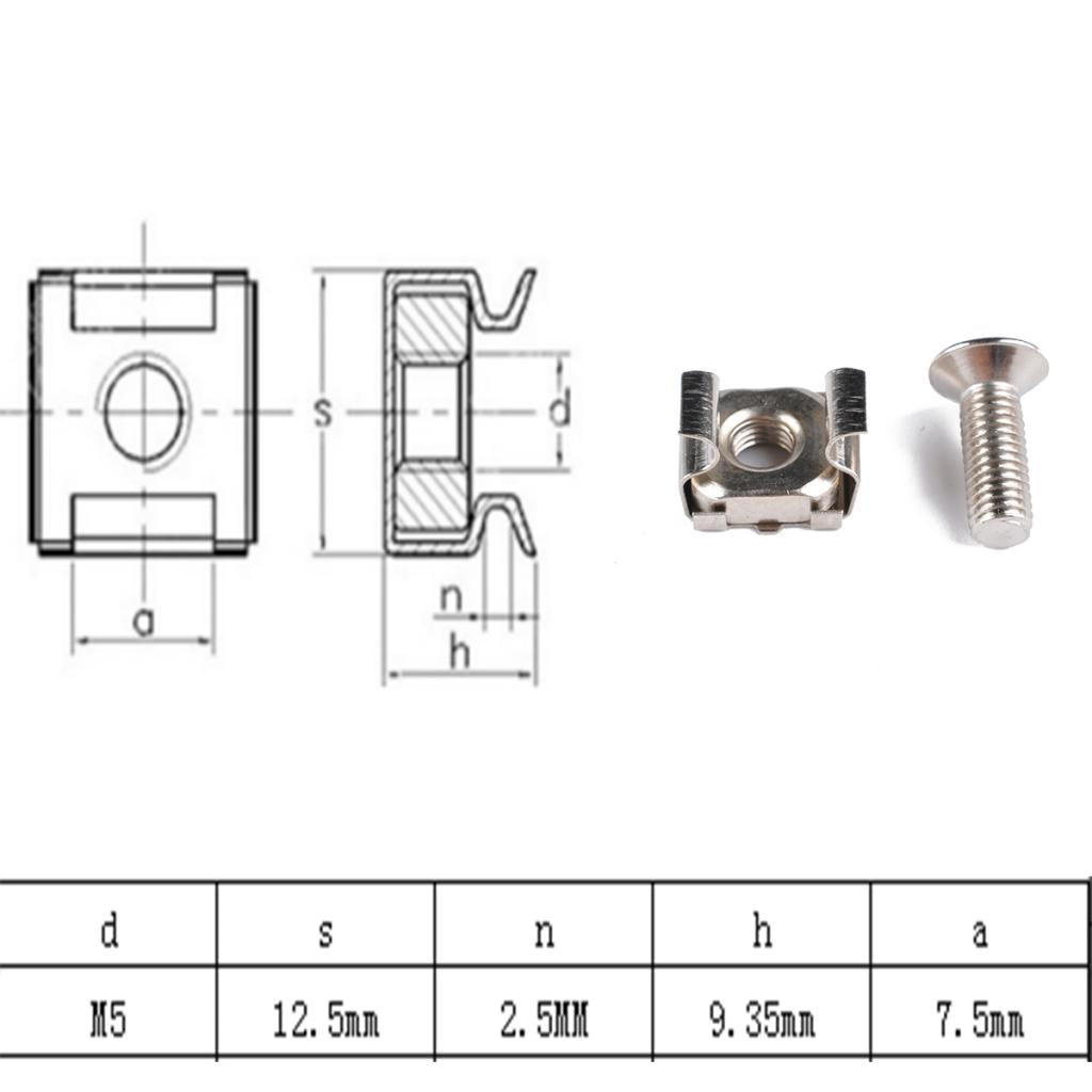 100 Pack Lot - M5x16 Rack Mount Cage Nuts & Screws w/ Washers - Square Clips