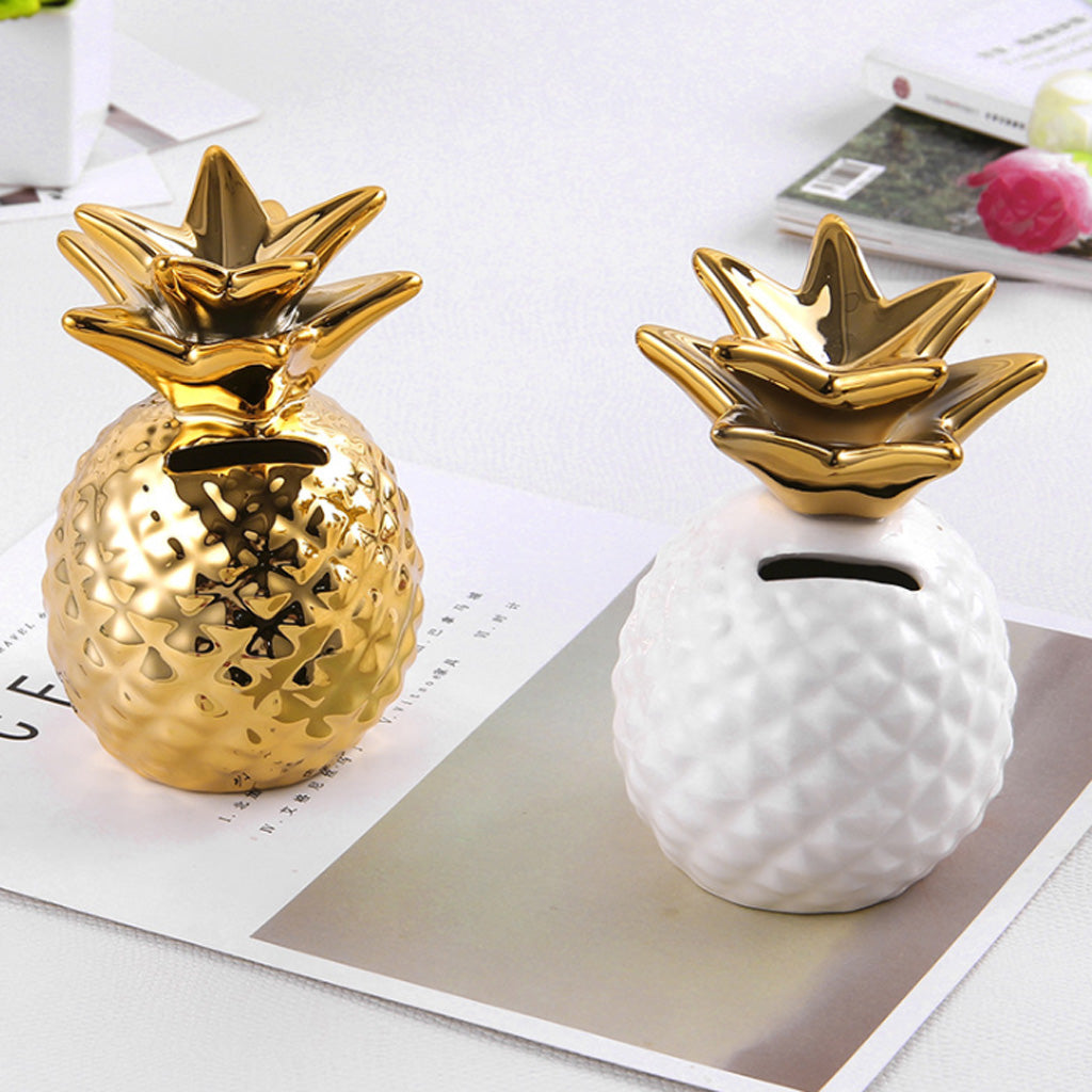 Ceramic Pineapple Piggy Bank Coin Bank Saving Money Box Kids Gift Gold