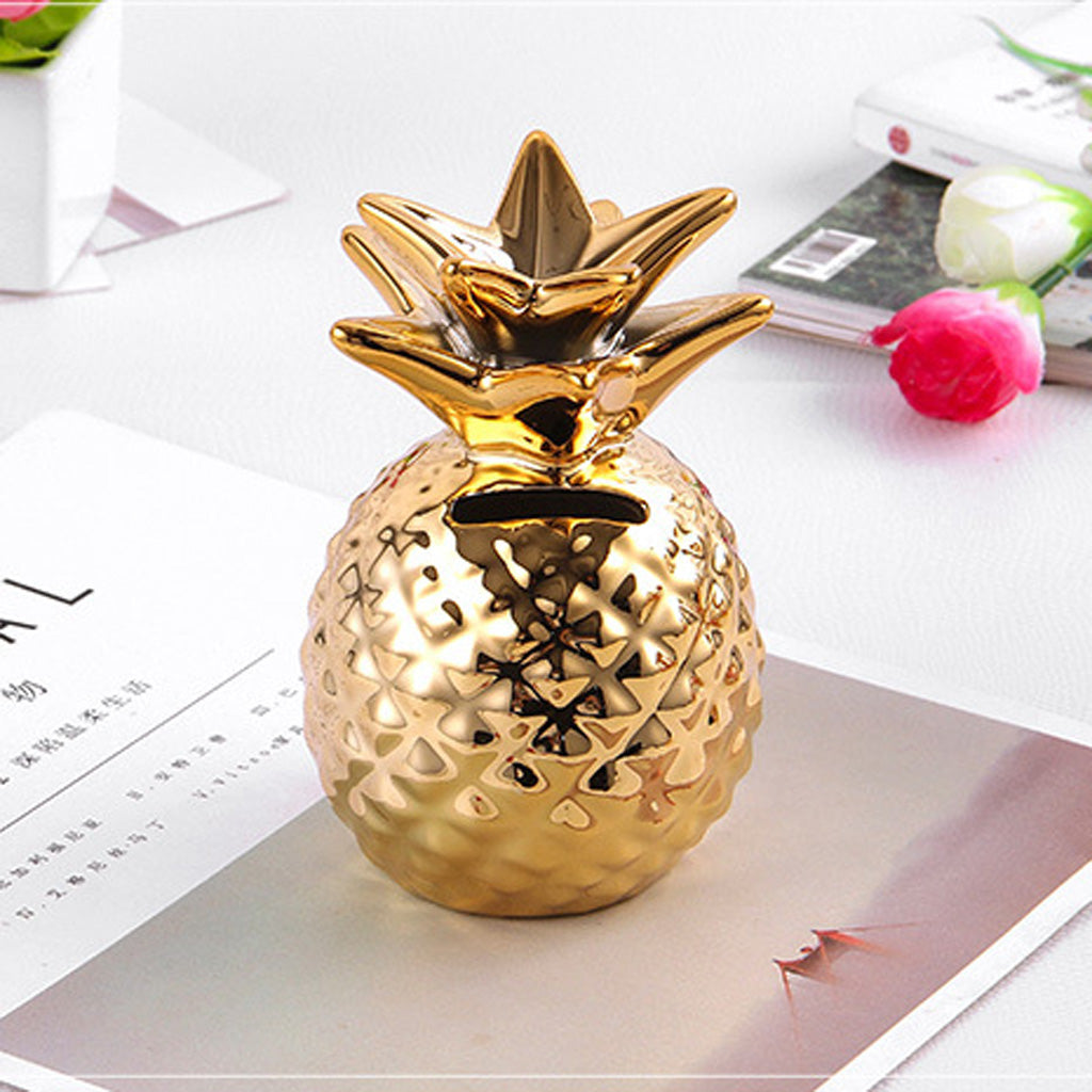 Ceramic Pineapple Piggy Bank Coin Bank Saving Money Box Kids Gift Gold