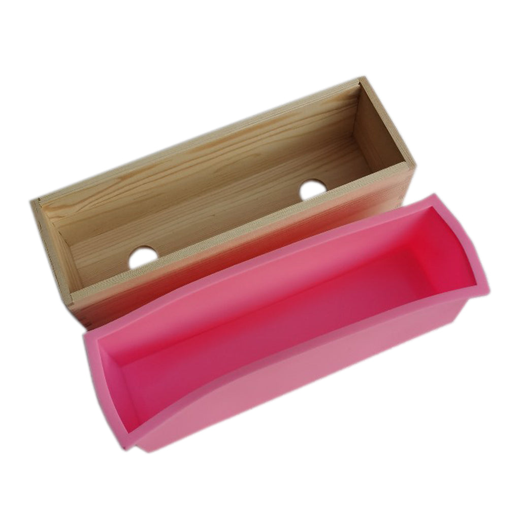 Flexible Rectangular Soap Silicone Loaf Mold Wood Box for 42oz Soaps Pink