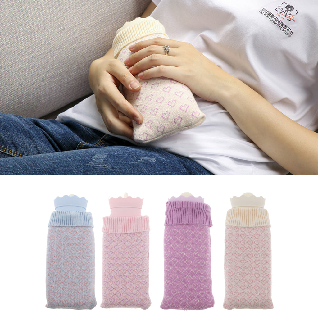 Portable Heat Water Bag Hot Water Bottle with Knit Cover for Warming Beige