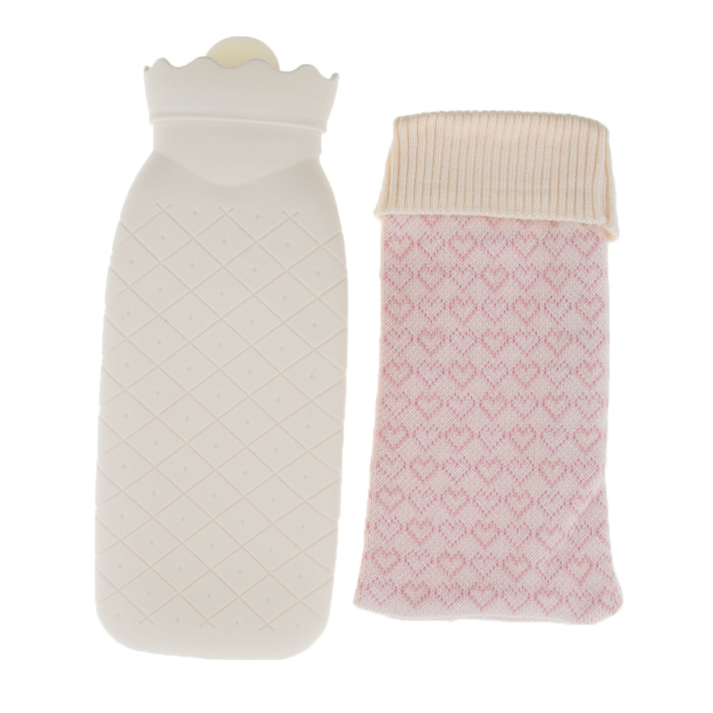 Portable Heat Water Bag Hot Water Bottle with Knit Cover for Warming Beige