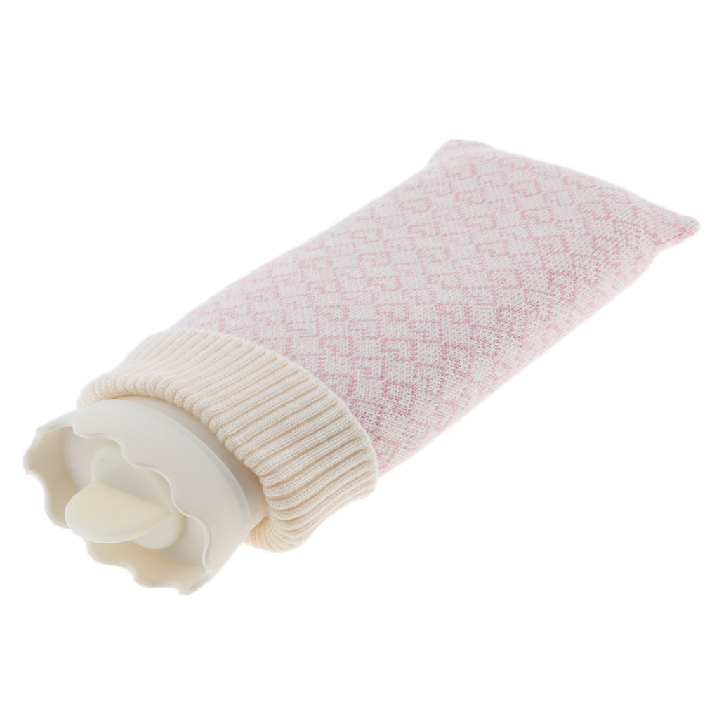 Portable Heat Water Bag Hot Water Bottle with Knit Cover for Warming Beige