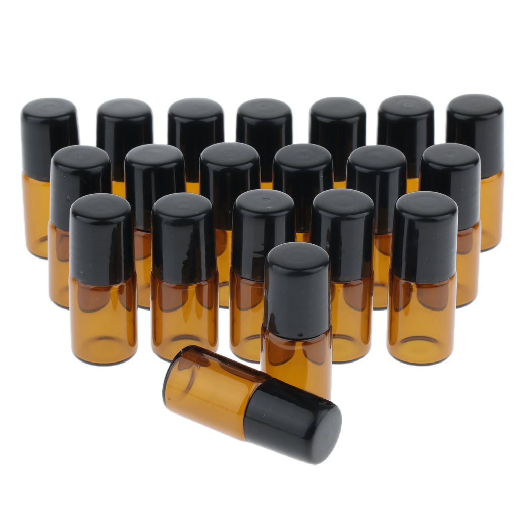 20X Empty Glass PP Essential Oil Perfume Roller Ball Bottles Case Holder 2ml