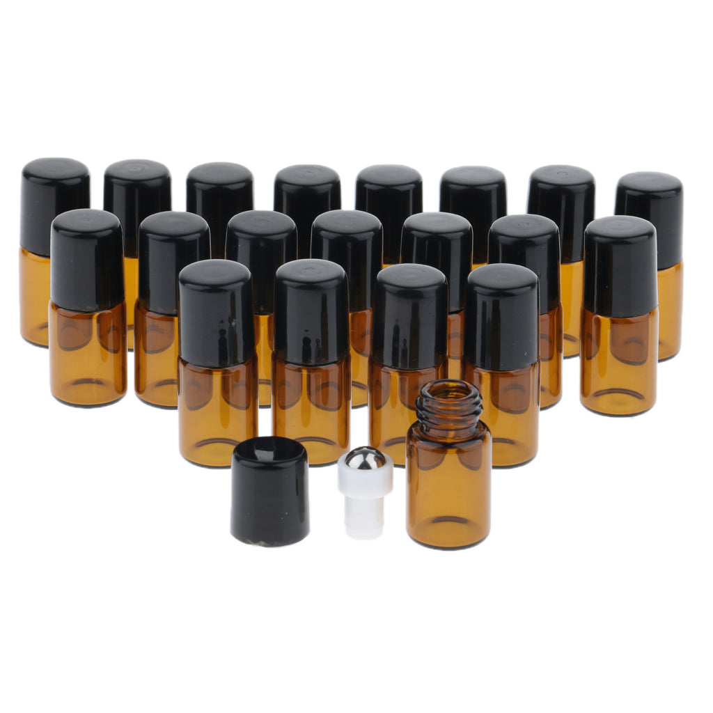 20X Empty Glass PP Essential Oil Perfume Roller Ball Bottles Case Holder 2ml