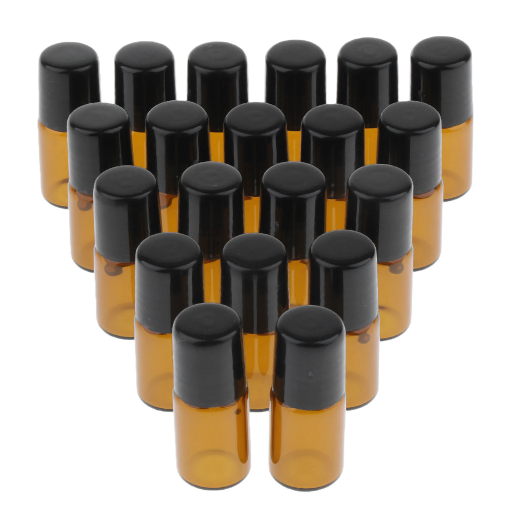 20X Empty Glass PP Essential Oil Perfume Roller Ball Bottles Case Holder 2ml