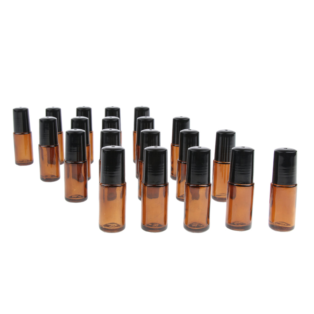 20 Pieces Portable Travel 5ml Essential Oil Glass Roller Bottles Light Tan