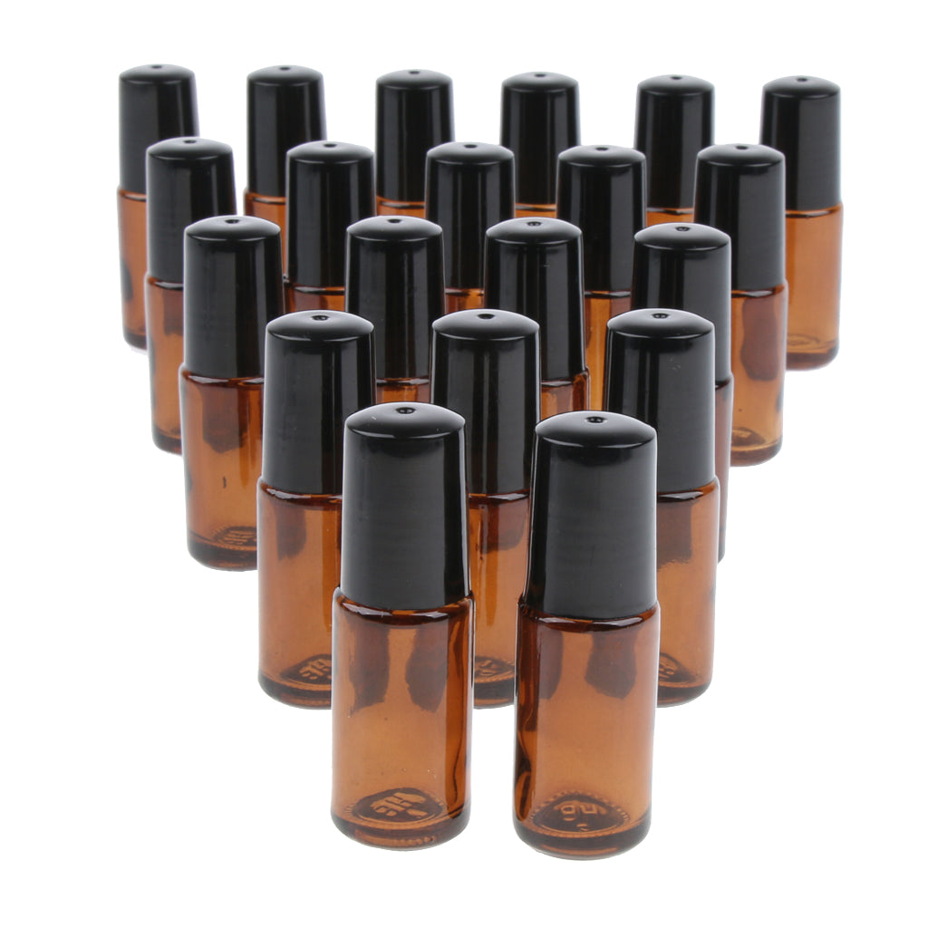 20 Pieces Portable Travel 5ml Essential Oil Glass Roller Bottles Light Tan