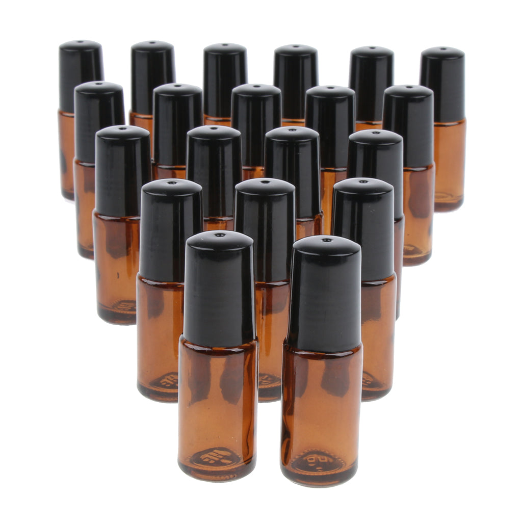 20 Pieces Portable Travel 5ml Essential Oil Glass Roller Bottles Light Tan