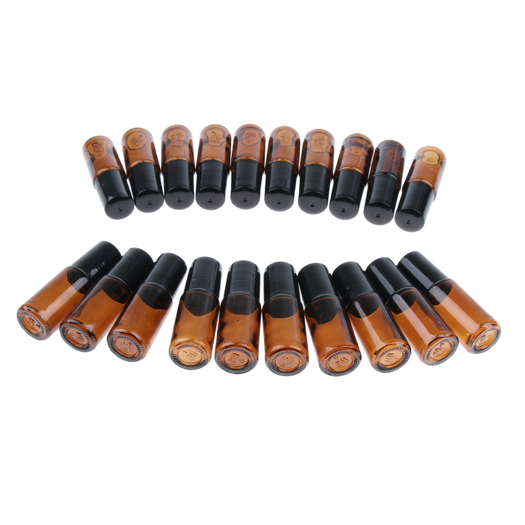 20 Pieces Portable Travel 5ml Essential Oil Glass Roller Bottles Light Tan