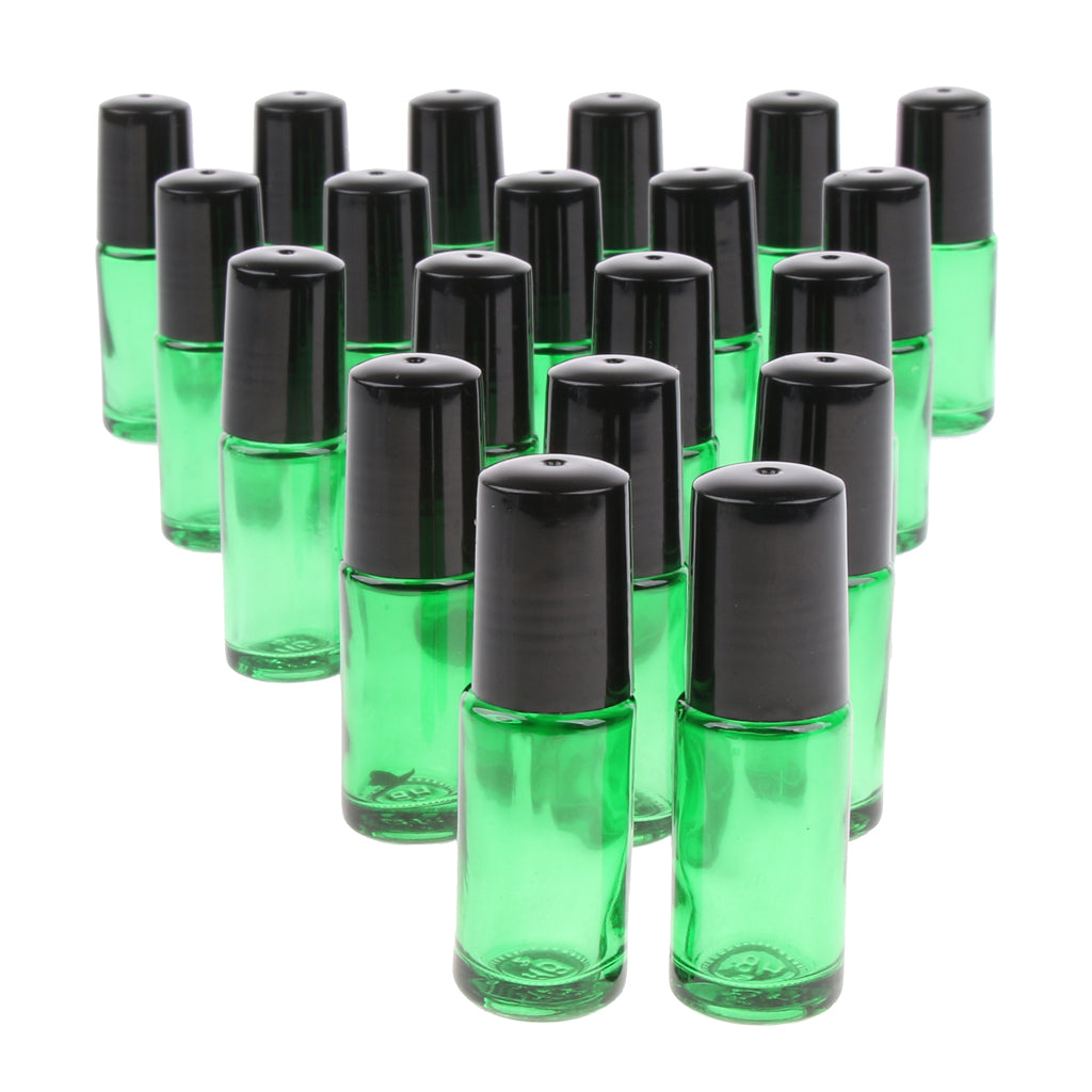 20 Pieces Portable Travel 5ml Essential Oil Glass Roller Bottles Light Green