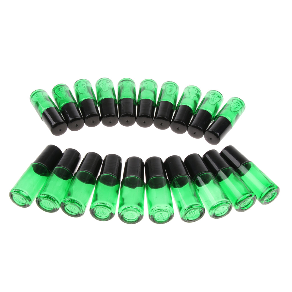 20 Pieces Portable Travel 5ml Essential Oil Glass Roller Bottles Light Green