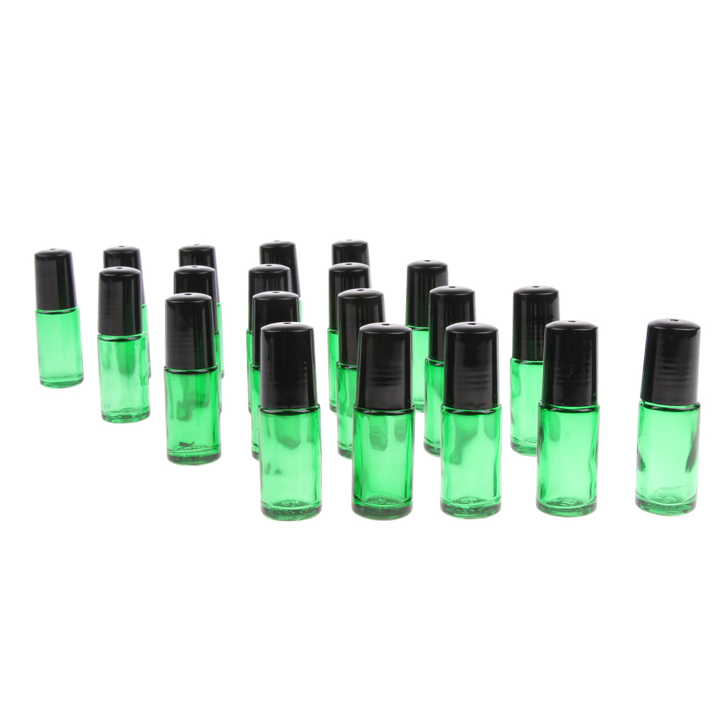 20 Pieces Portable Travel 5ml Essential Oil Glass Roller Bottles Light Green