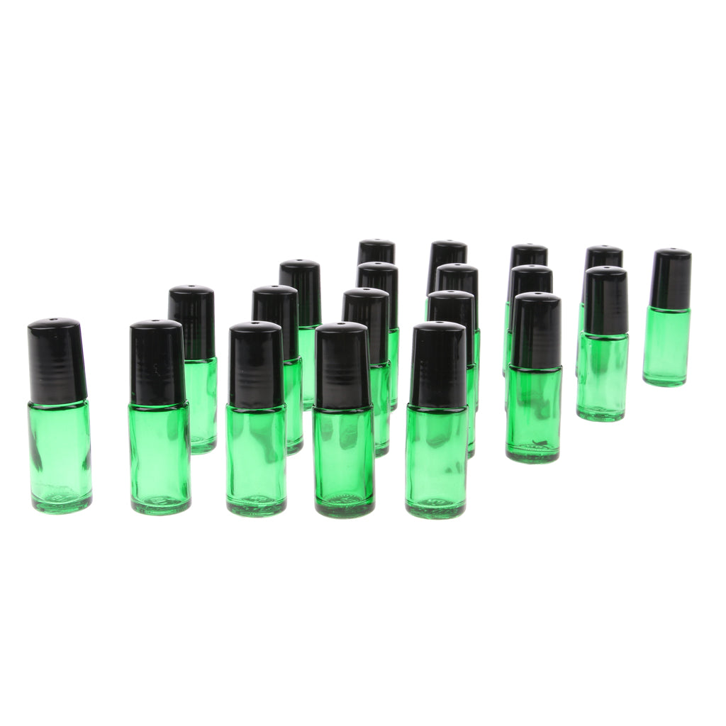 20 Pieces Portable Travel 5ml Essential Oil Glass Roller Bottles Light Green