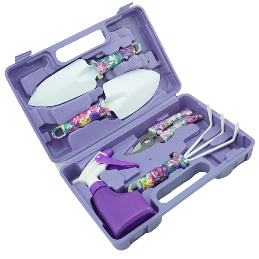 Garden Tools Set, 5 Pieces Gardening Tools with Purple Floral Print