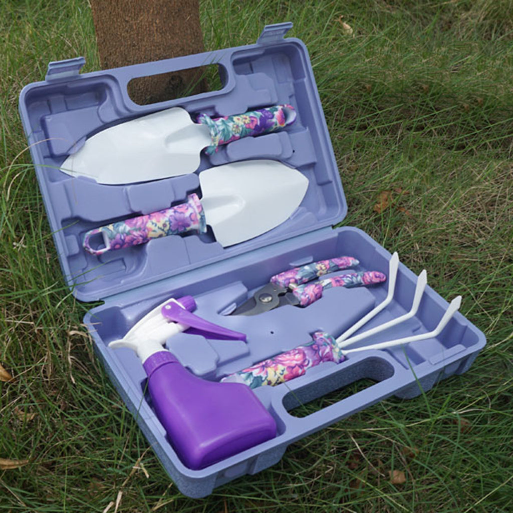 Garden Tools Set, 5 Pieces Gardening Tools with Purple Floral Print