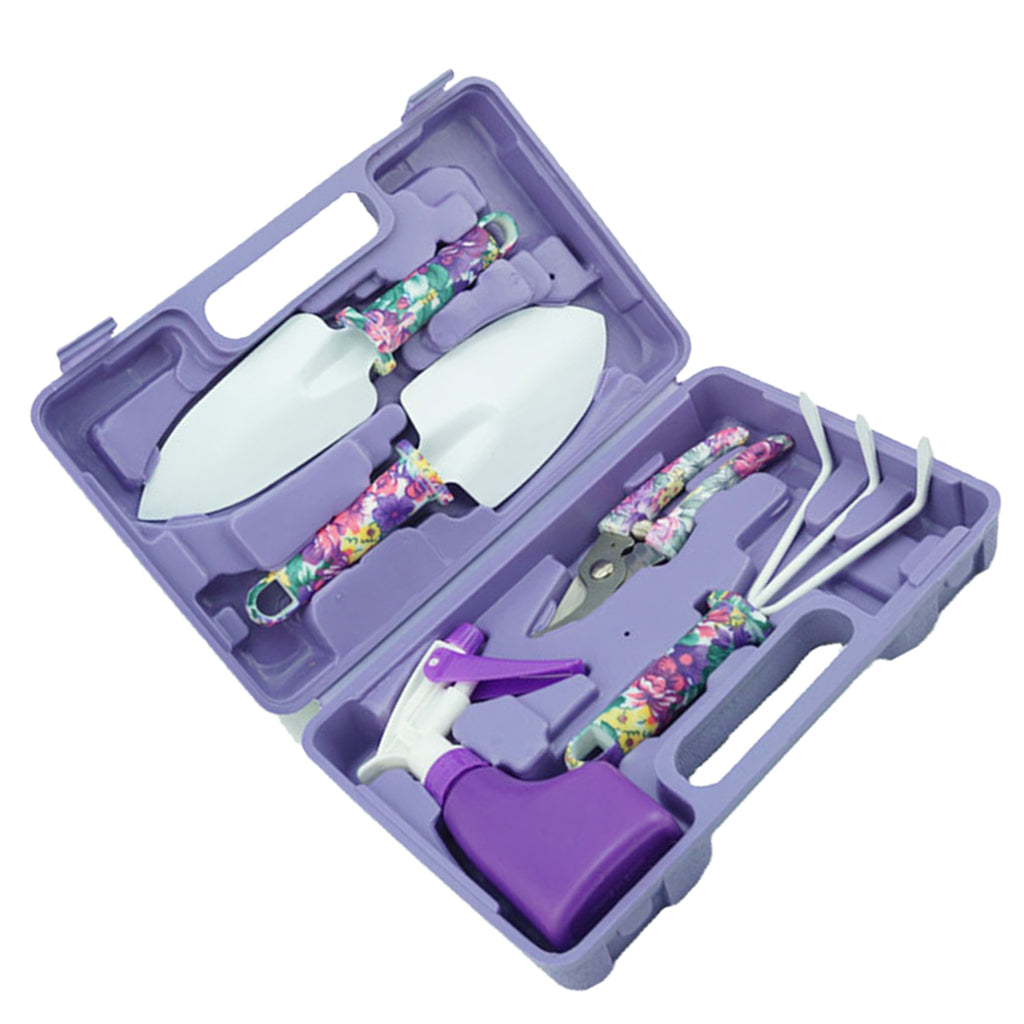 Garden Tools Set, 5 Pieces Gardening Tools with Purple Floral Print