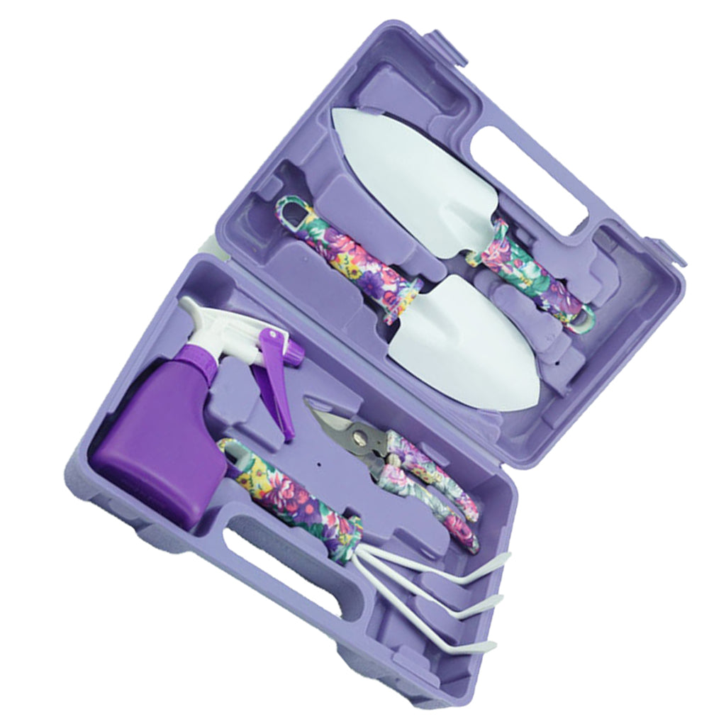 Garden Tools Set, 5 Pieces Gardening Tools with Purple Floral Print