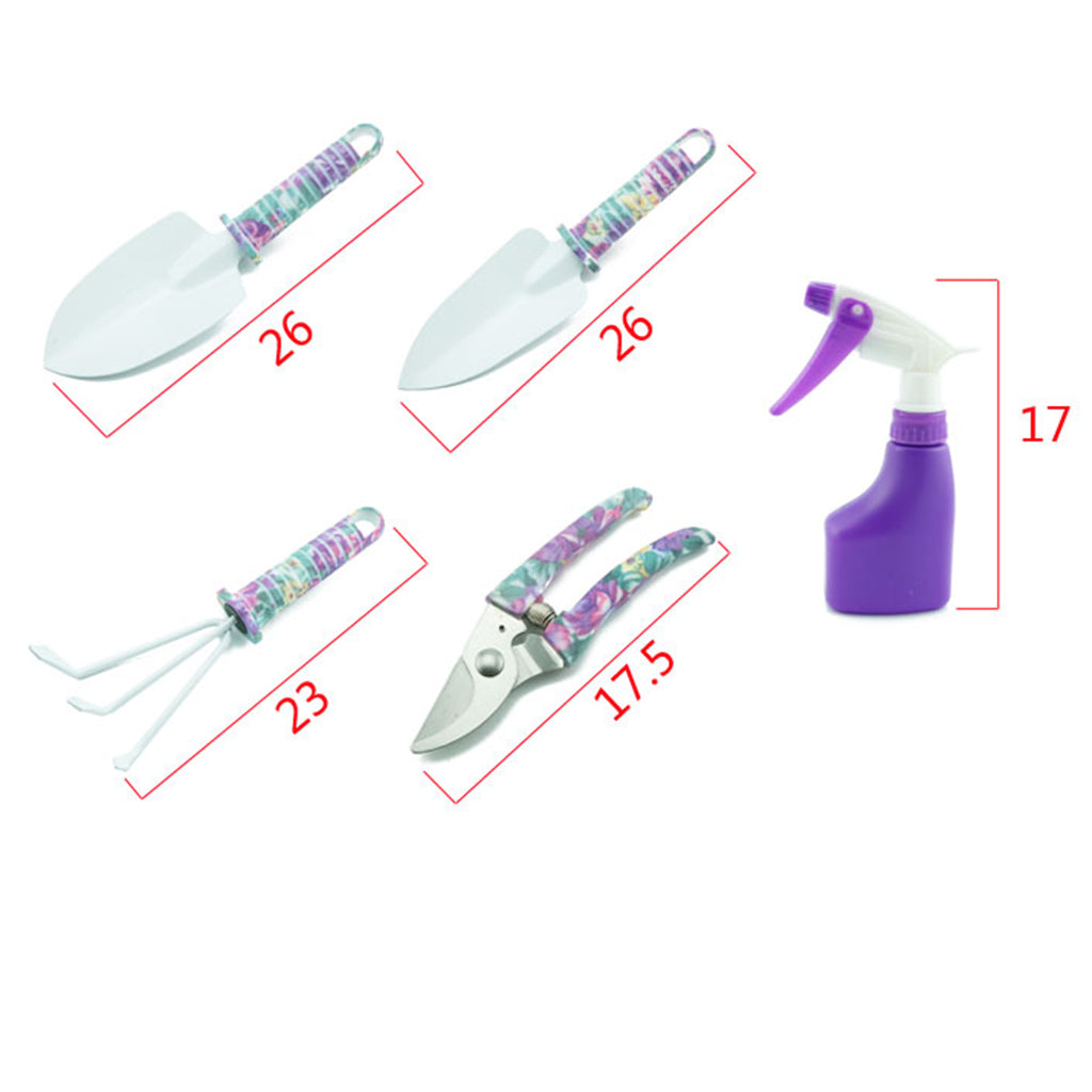 Garden Tools Set, 5 Pieces Gardening Tools with Purple Floral Print