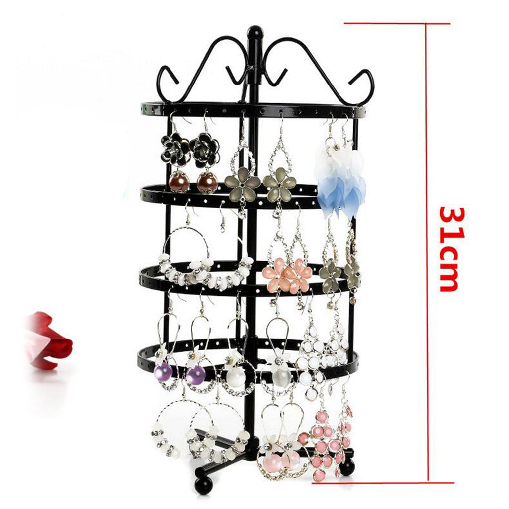 4 Tiers Metal Rotating EarringS Display Stand Jewelry Holder Rack Black