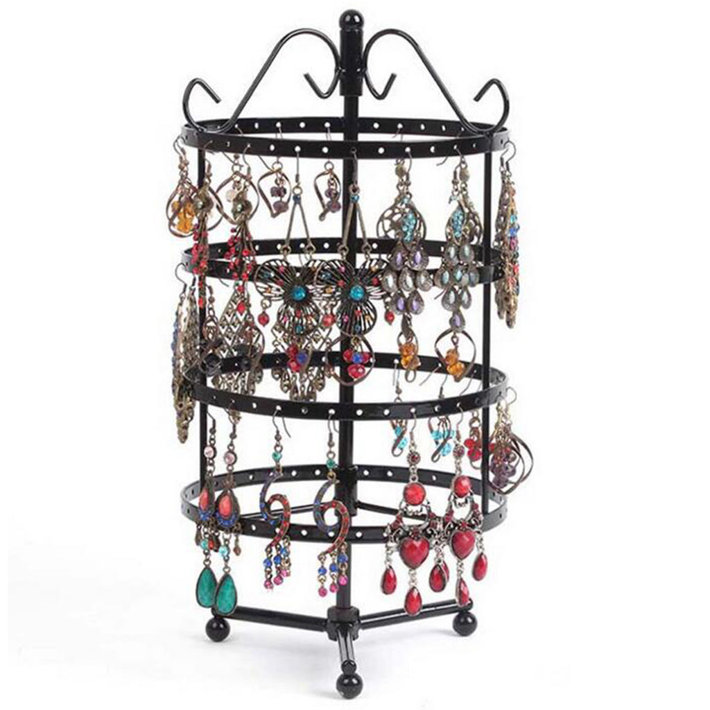 4 Tiers Metal Rotating EarringS Display Stand Jewelry Holder Rack Black