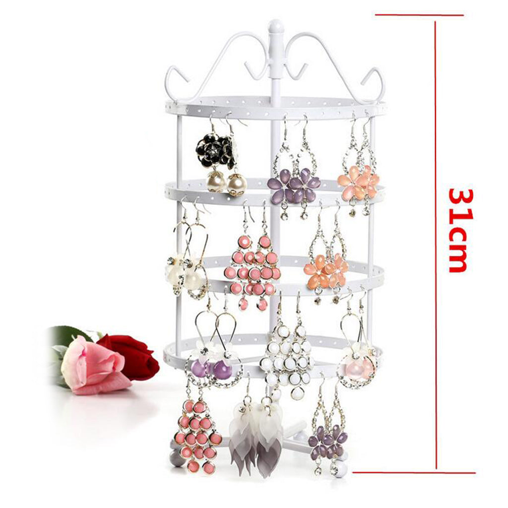 4 Tiers Metal Rotating EarringS Display Stand Jewelry Holder Rack White