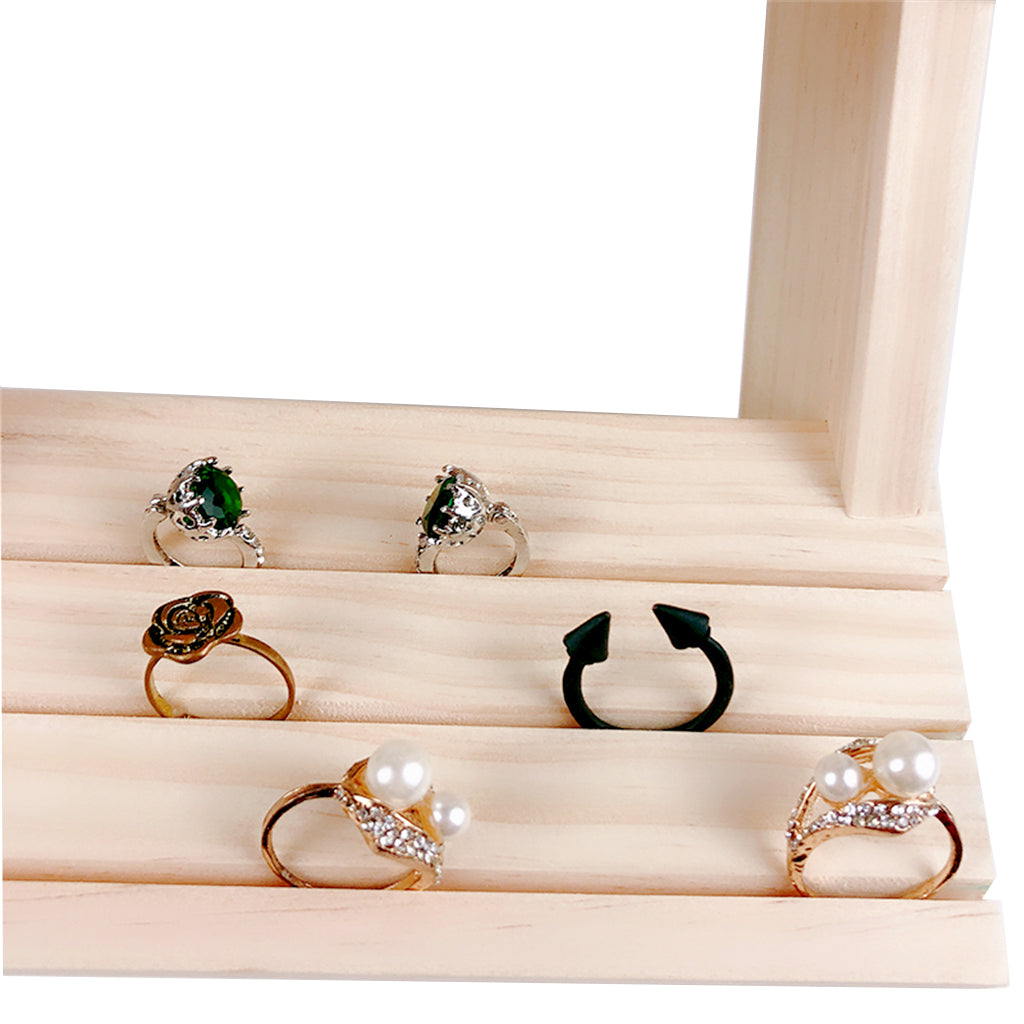 Jewelry Display Tray Earrings Rings Solid Wood Holder Organizer Shelf 4 Tier