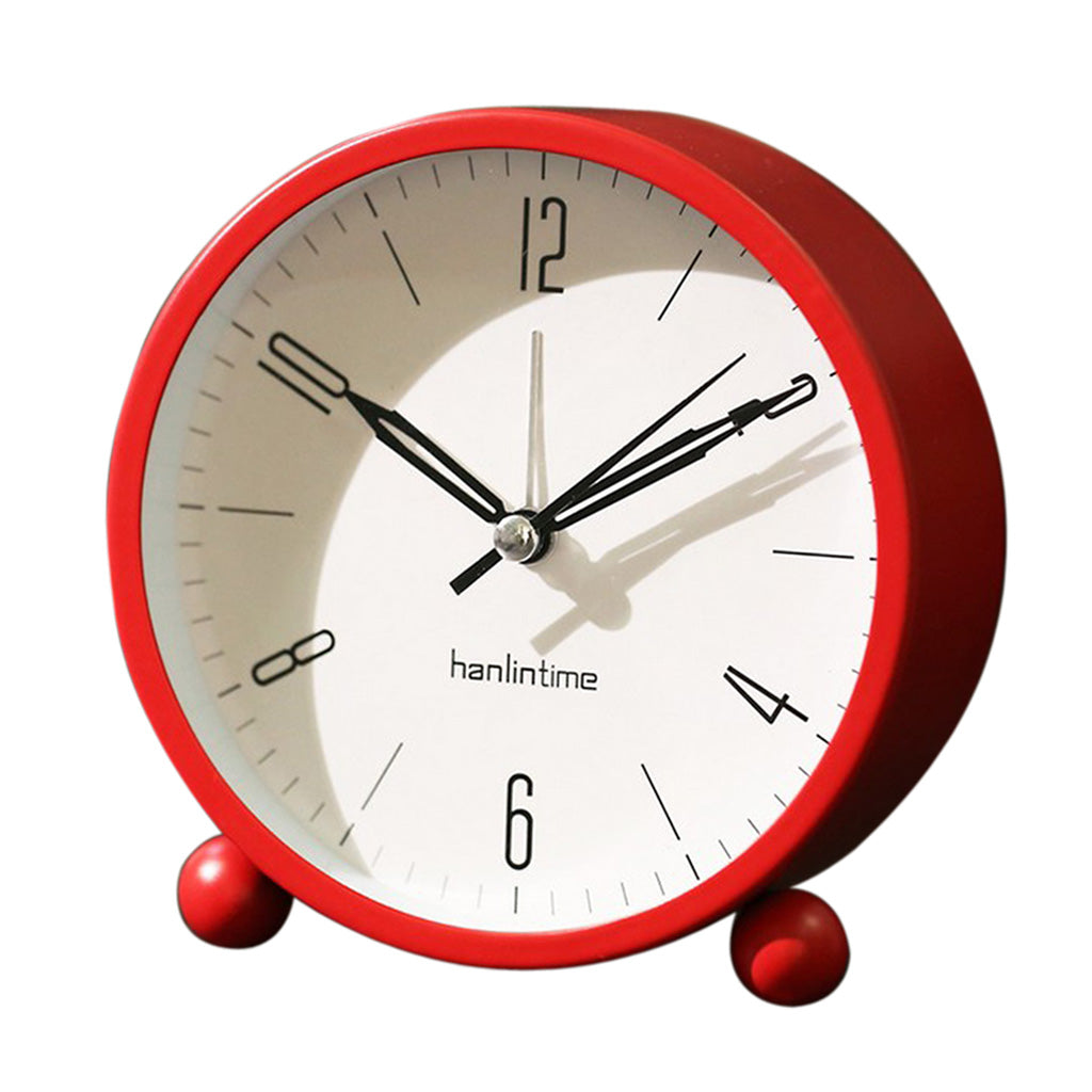 European Round Battery Alarm Clock Desktop Table Bedside Clocks Decor Red