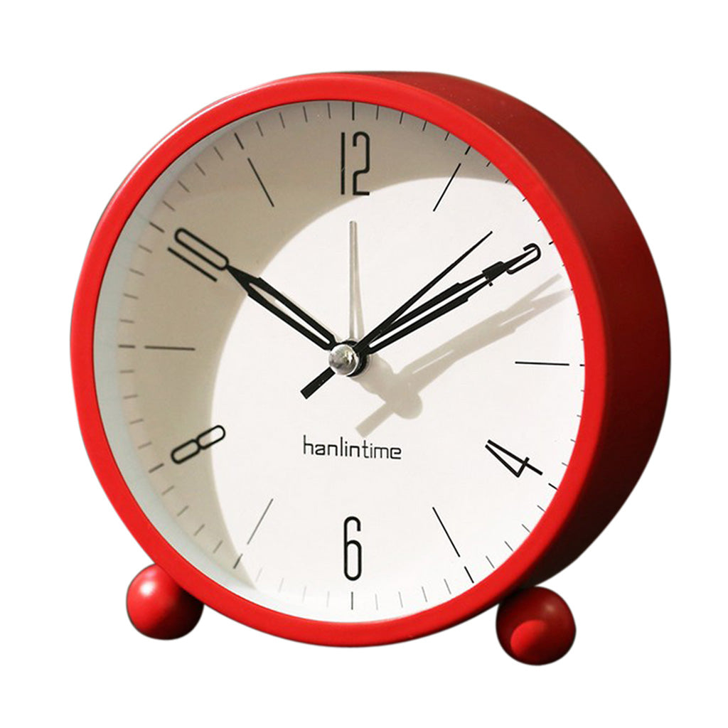 European Round Battery Alarm Clock Desktop Table Bedside Clocks Decor Red