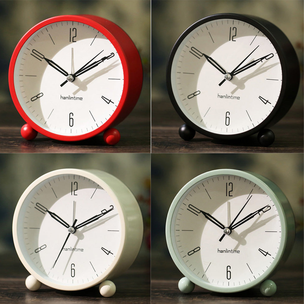 European Round Battery Alarm Clock Desktop Table Bedside Clocks Decor Red