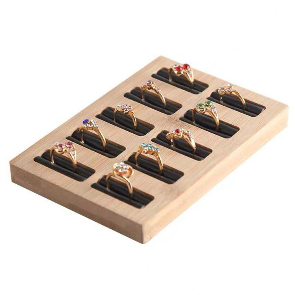 Wooden Earrings Rings Jewelry Display Tray Organizer Holder 10 Slots Black