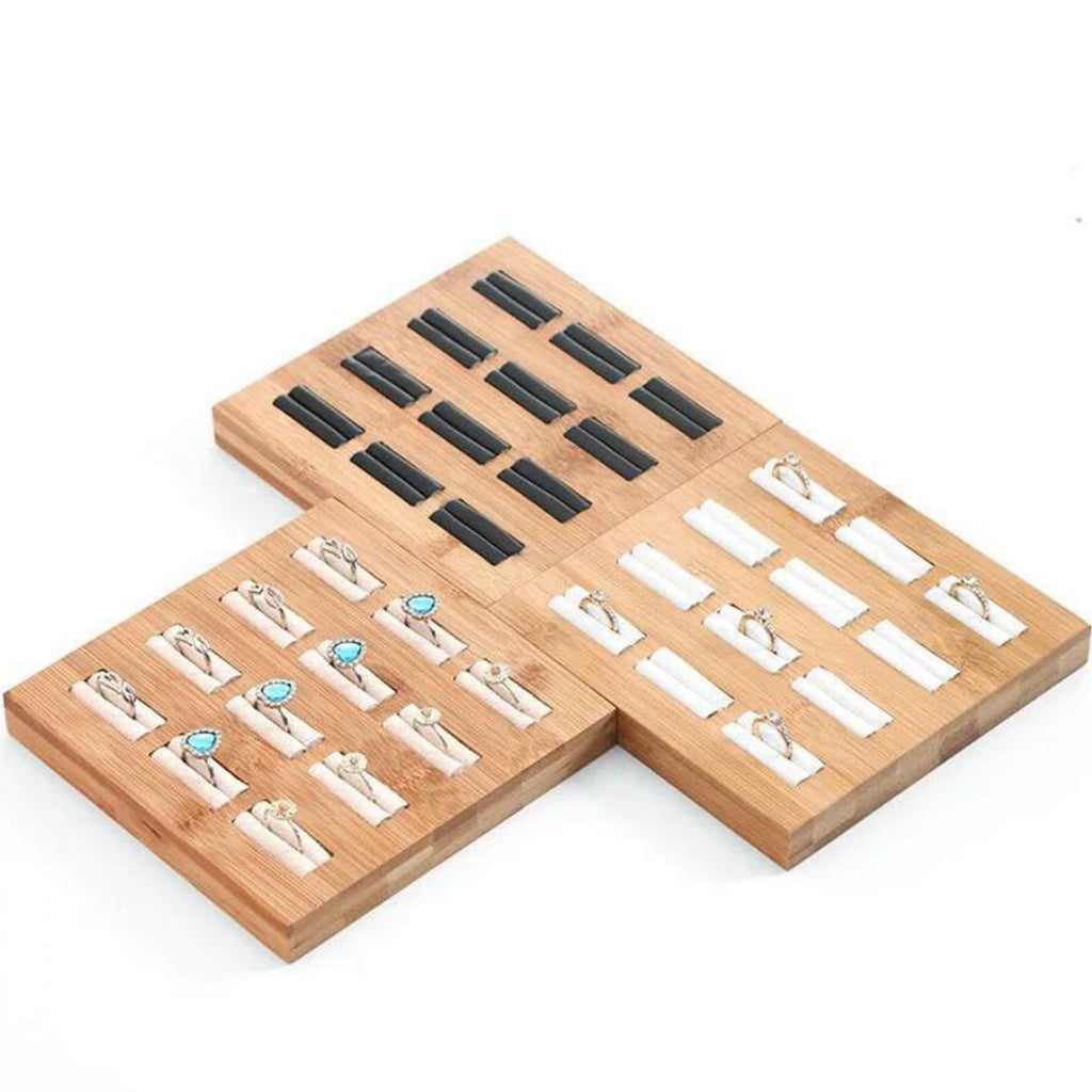 Wooden Earrings Rings Jewelry Display Tray Organizer Holder 15 Slots White