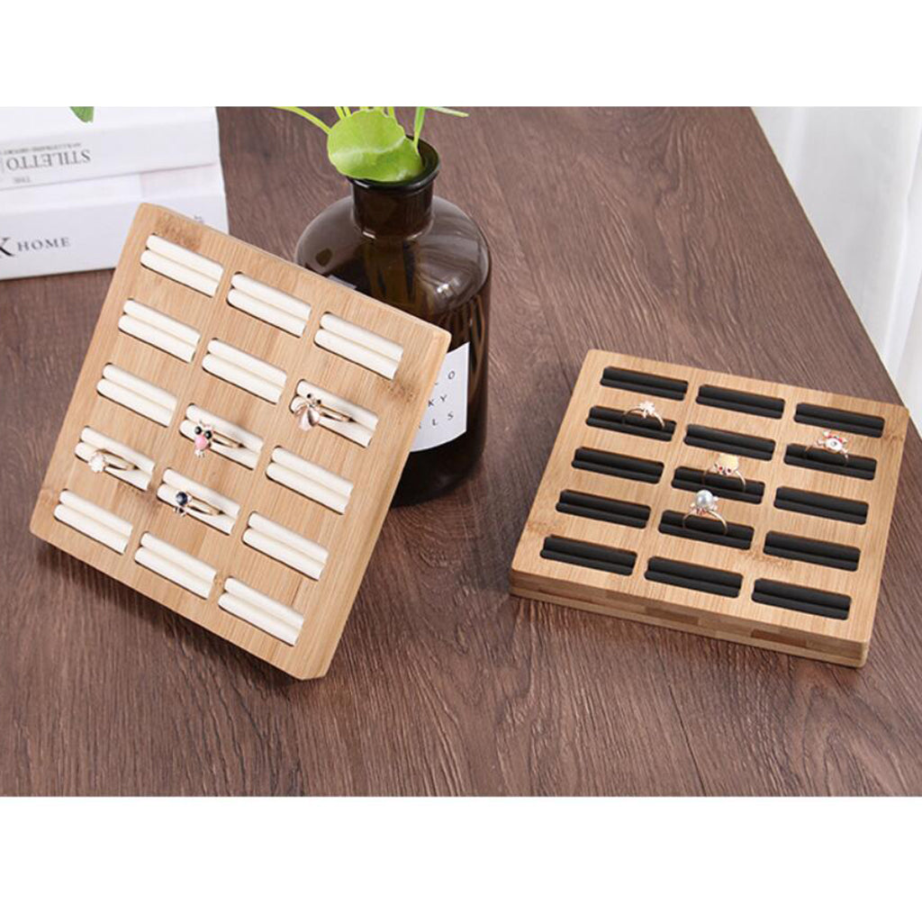 Wooden Earrings Rings Jewelry Display Tray Organizer Holder 15 Slots White