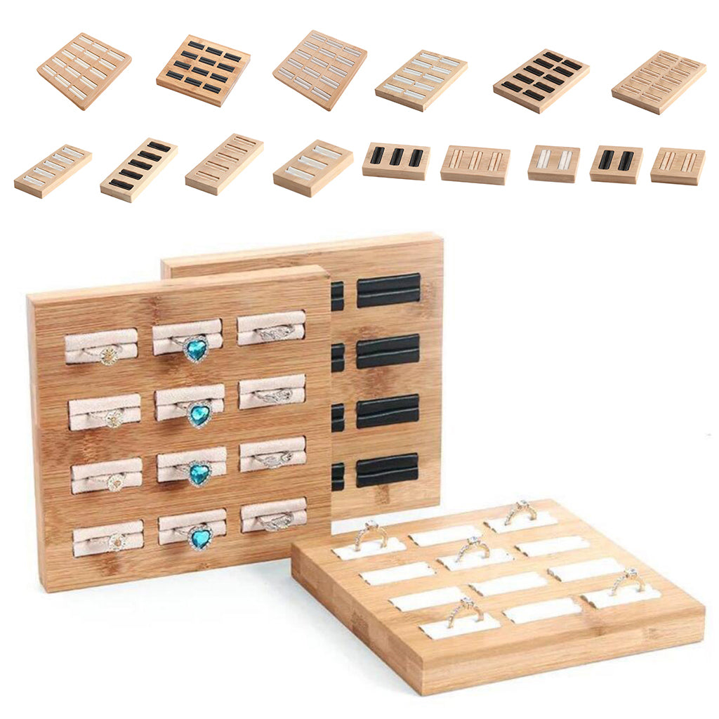 Wooden Earrings Rings Jewelry Display Tray Organizer Holder 15 Slots White