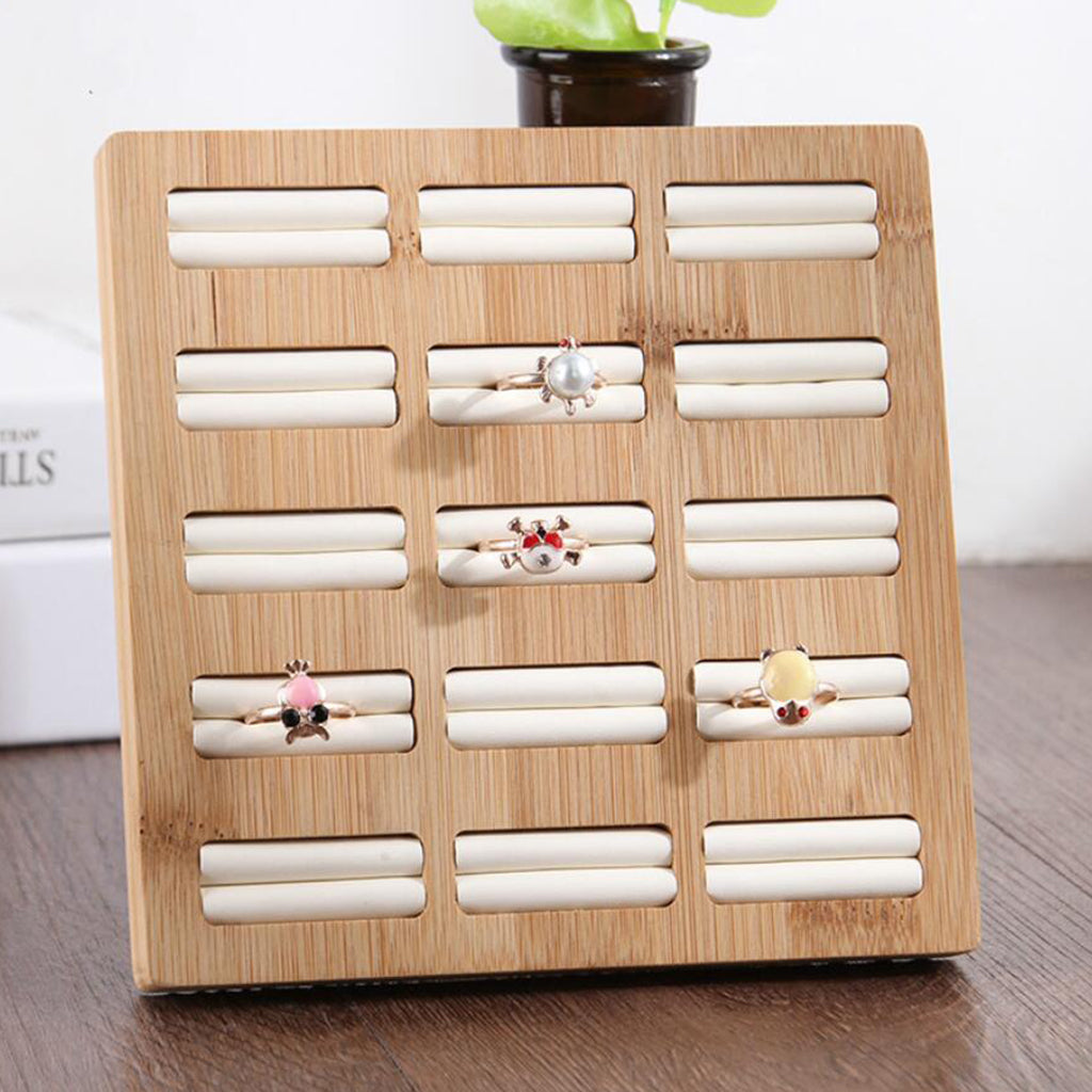 Wooden Earrings Rings Jewelry Display Tray Organizer Holder 15 Slots White