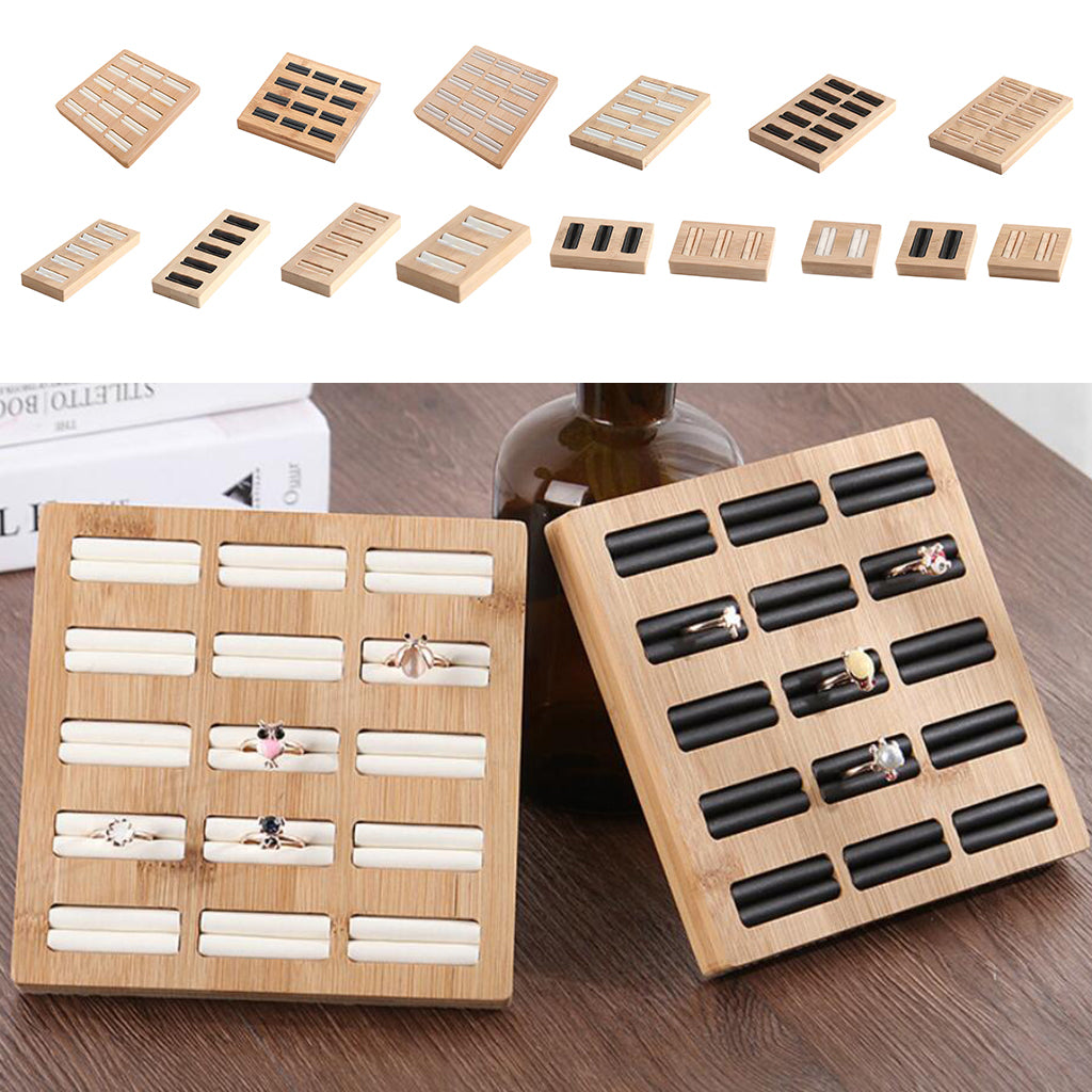 Wooden Earrings Rings Jewelry Display Tray Organizer Holder 15 Slots White