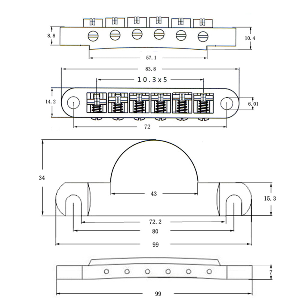 A Set of Electric Guitar Roller Saddle Bridge & Tailpiece