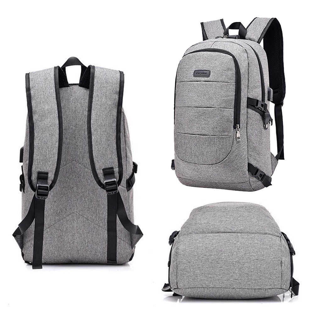 Anti-theft USB Charging Backpack Laptop Notebook Travel School Bag Gray