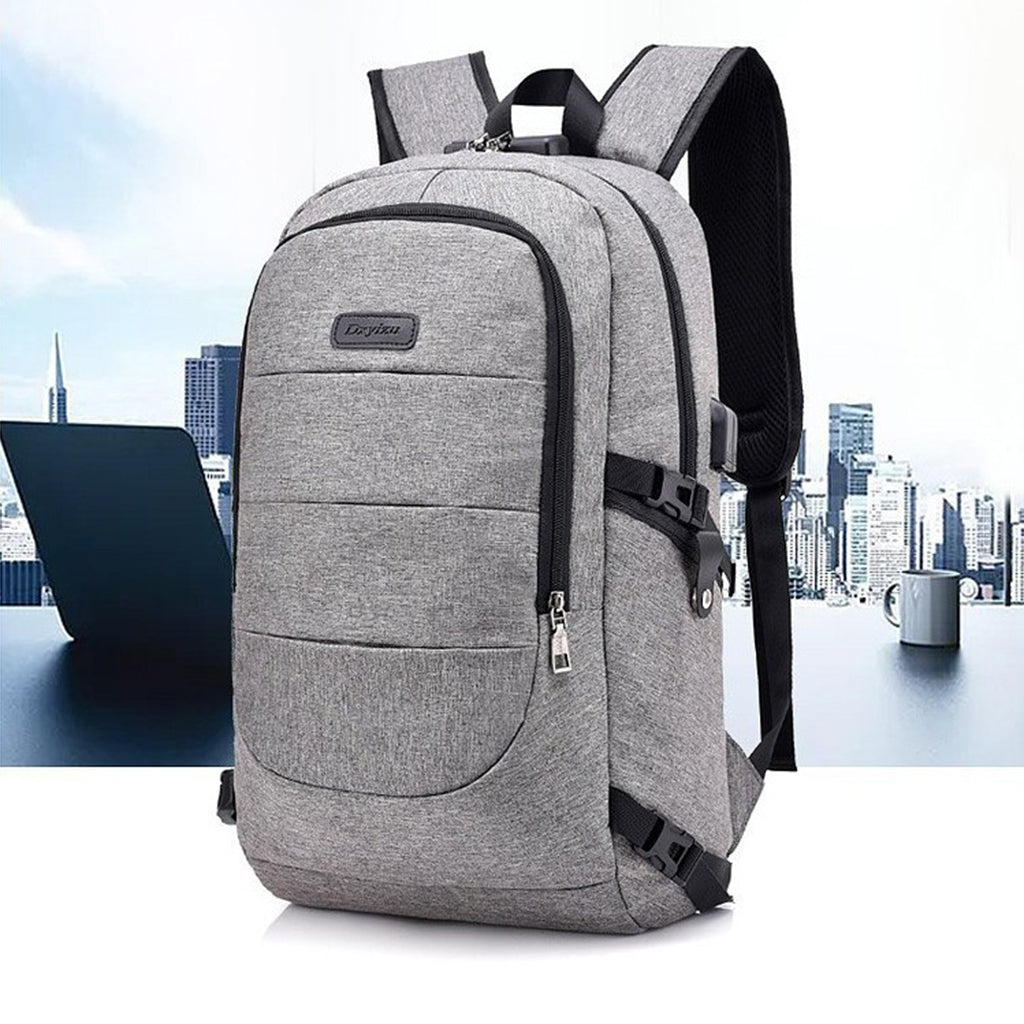 Anti-theft USB Charging Backpack Laptop Notebook Travel School Bag Gray