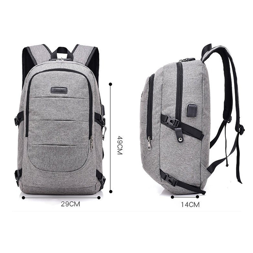 Anti-theft USB Charging Backpack Laptop Notebook Travel School Bag Gray