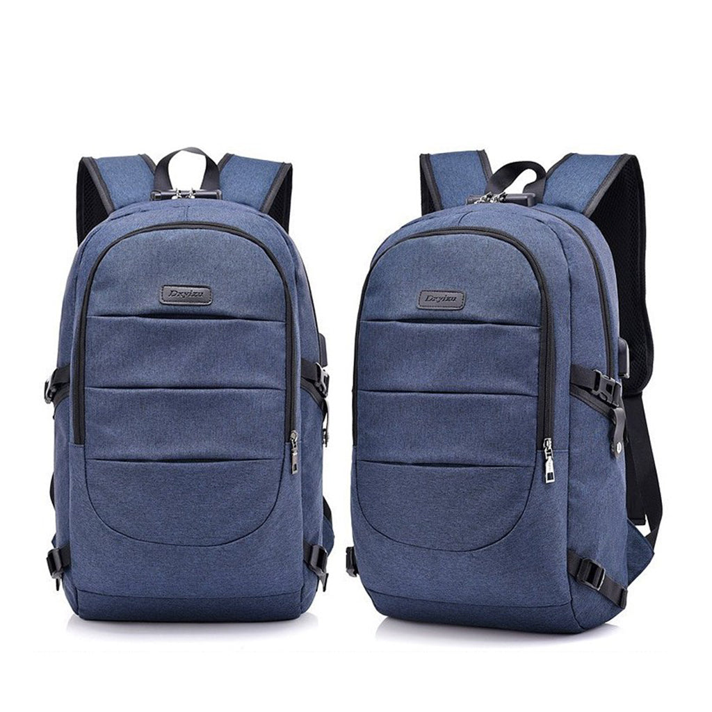 Anti-theft USB Charging Backpack Laptop Notebook Travel School Bag Blue