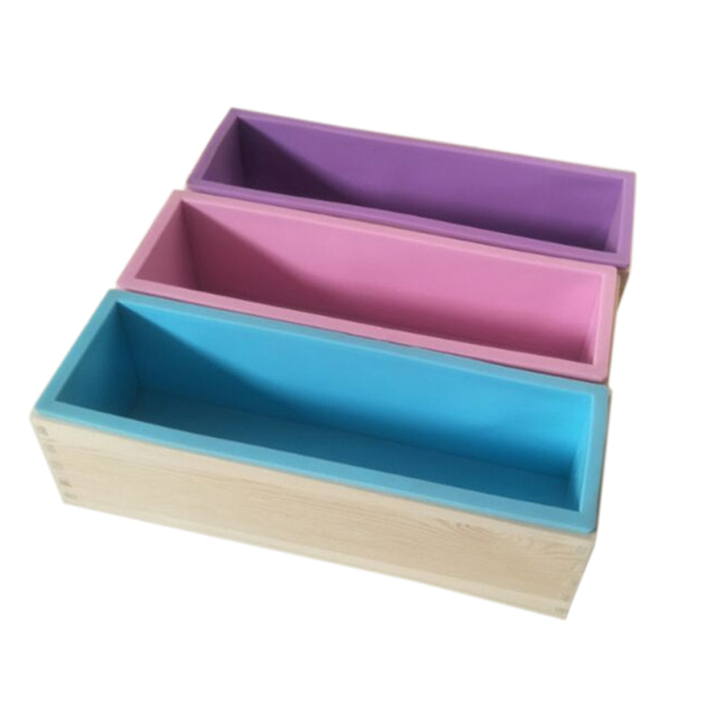 Flexible Rectangular Soap Silicone Loaf Mold Wood Box for 42oz Soaps Blue