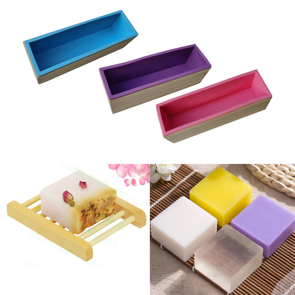 Flexible Rectangular Soap Silicone Loaf Mold Wood Box for 42oz Soaps Blue