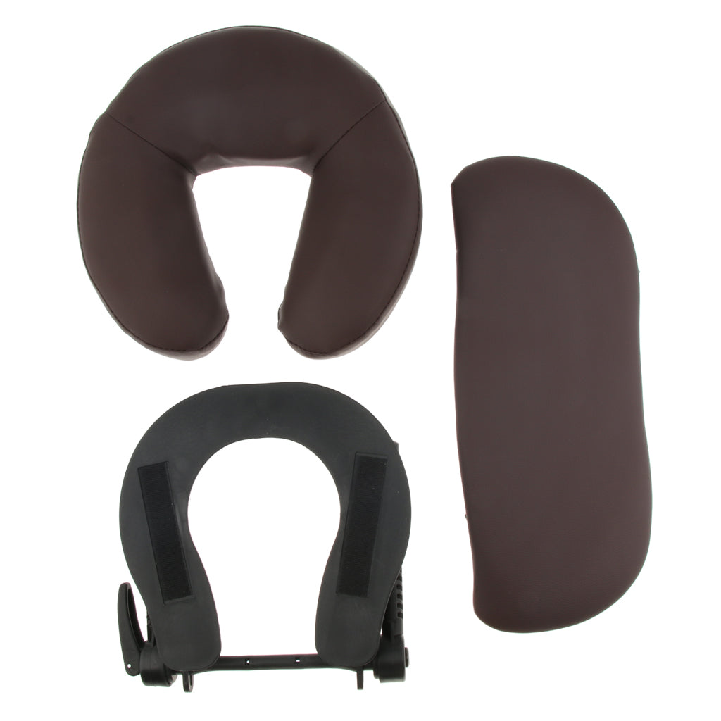 3pcs Face Cradle Cushion Arm Support Pillow Set for Massage Table Bed Brown