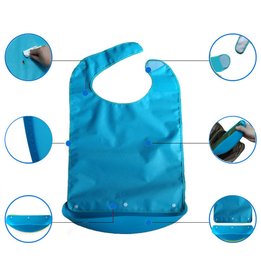 Meals Clothing Protector Bibs Disability Aid Apron with PE Pocket Blue 02