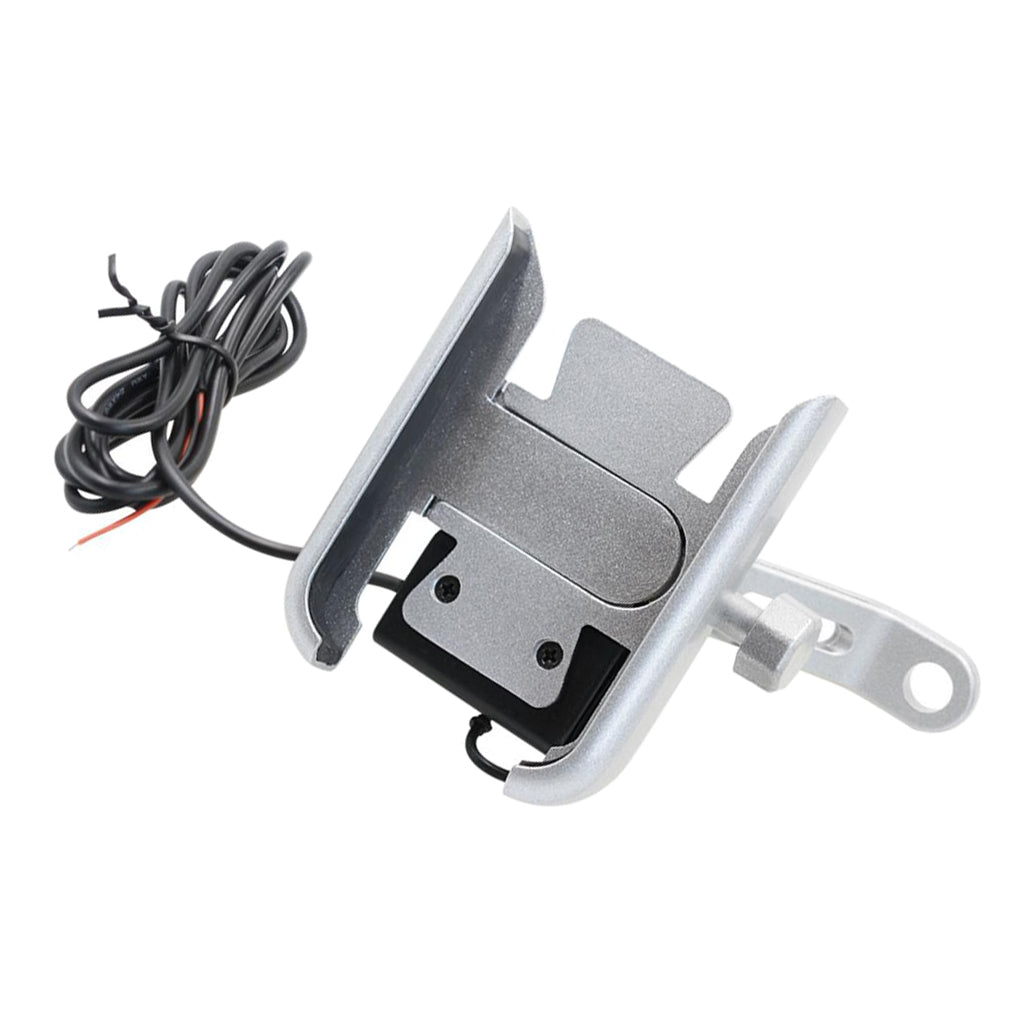 Motorcycle Handlebar Aluminium USB Charging Mobile Phone Holder GPS - Silver