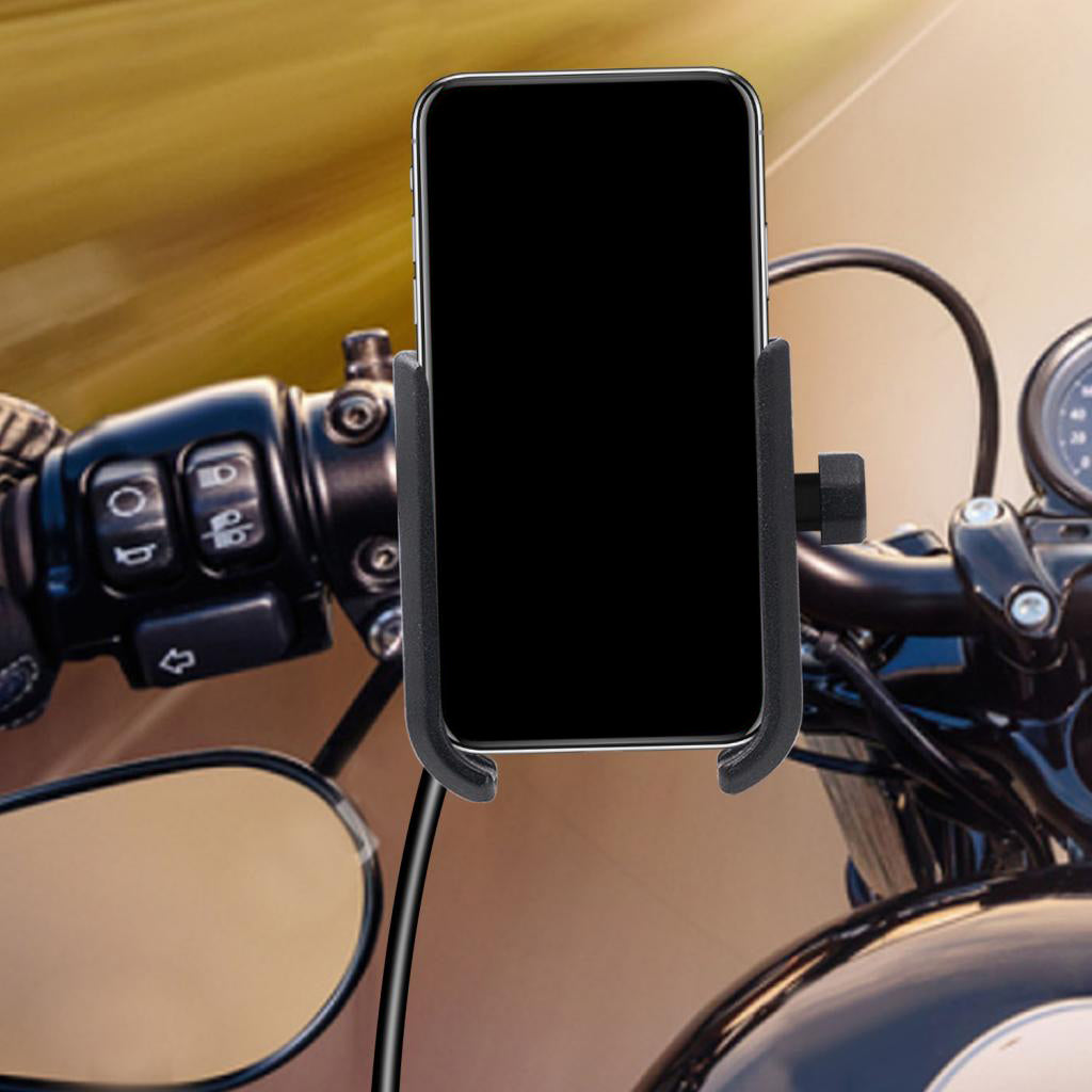 Motorcycle Handlebar Aluminium USB Charging Mobile Phone Holder GPS - Black