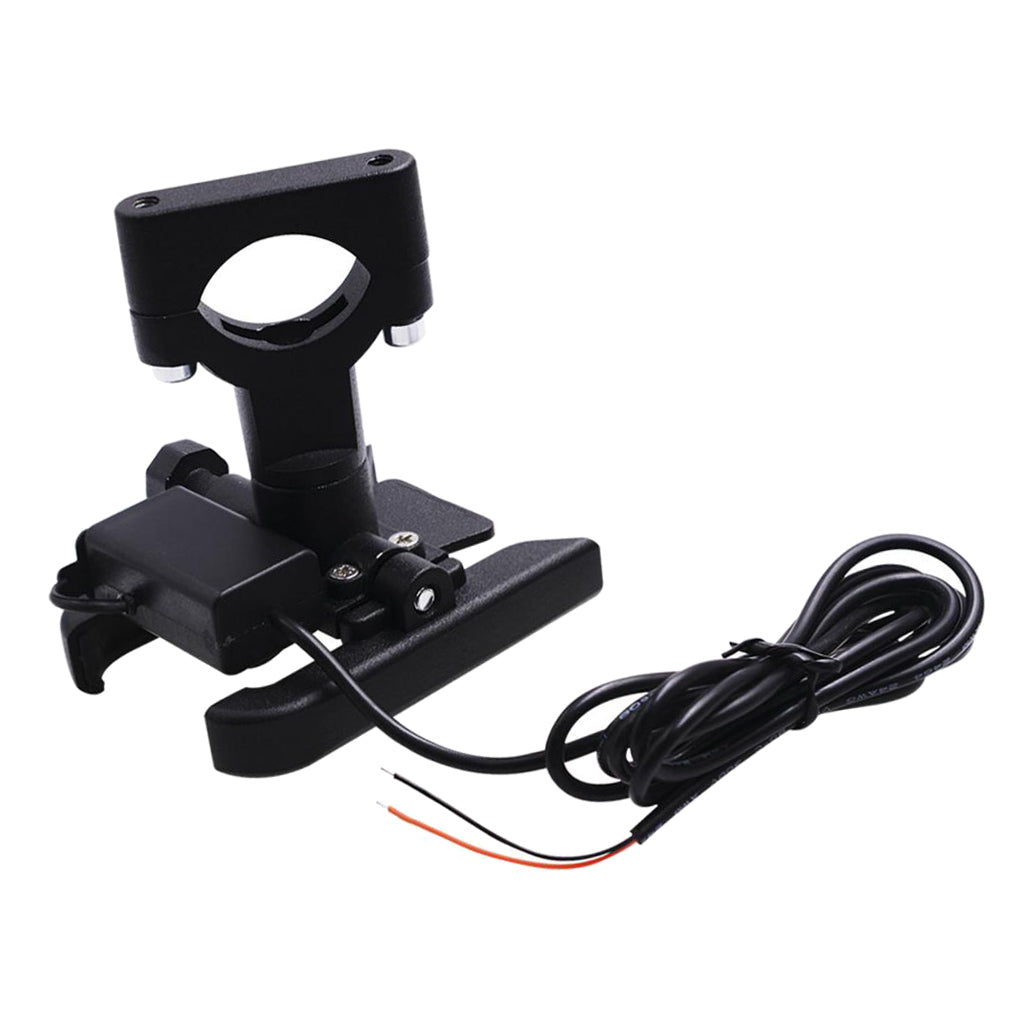 Motorcycle Handlebar Aluminium USB Charging Mobile Phone Holder GPS - Black