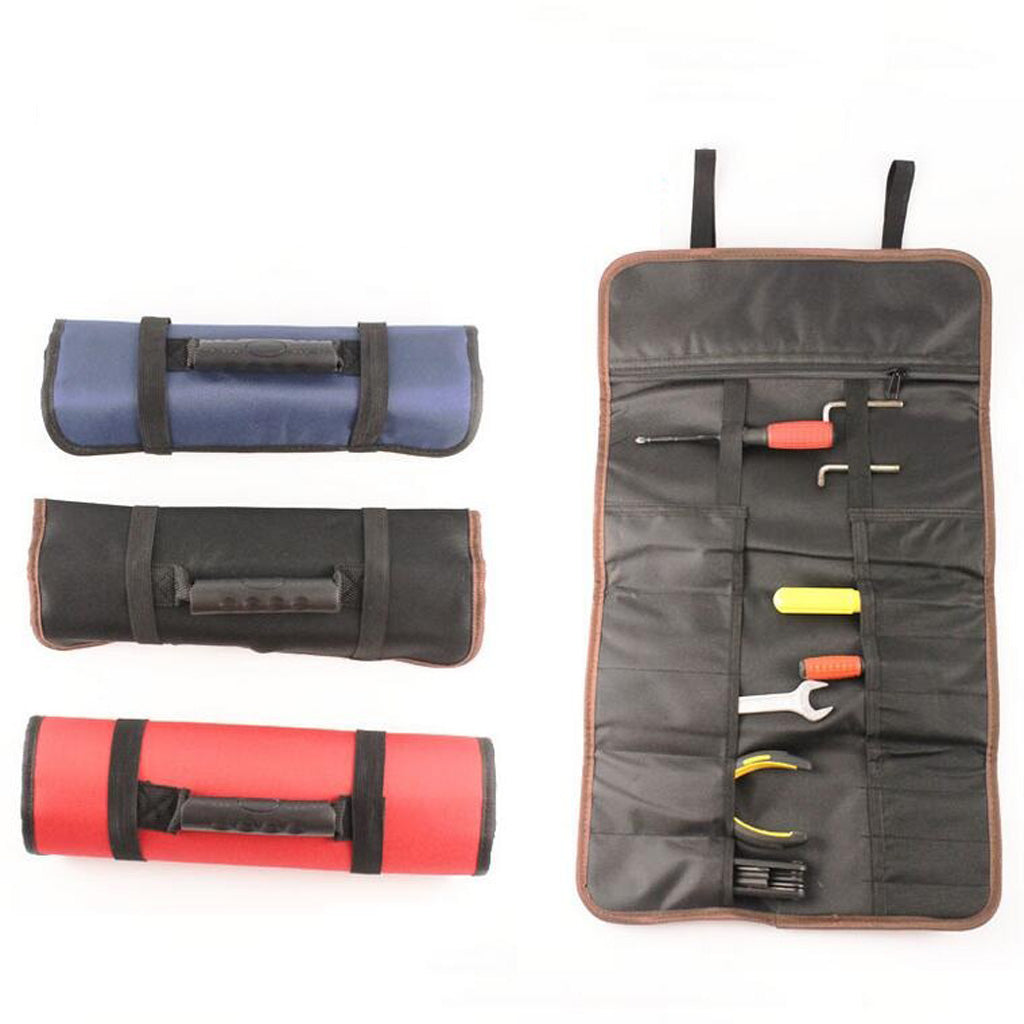 Multi Pockets Electrical Tool Bag Folding Roll Wrap Storage Organizer Blue