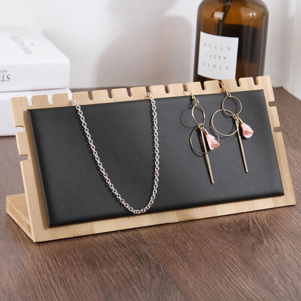 Bamboo Wooden Jewelry Display Plate Necklace Storage Stand for Shop, Home B